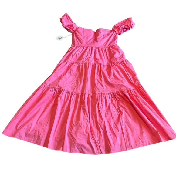 Staud Elio Off-The-Shoulder Dress Plumeria Pink Midi Length Cotton Size 16 NWT - Picture 8 of 14